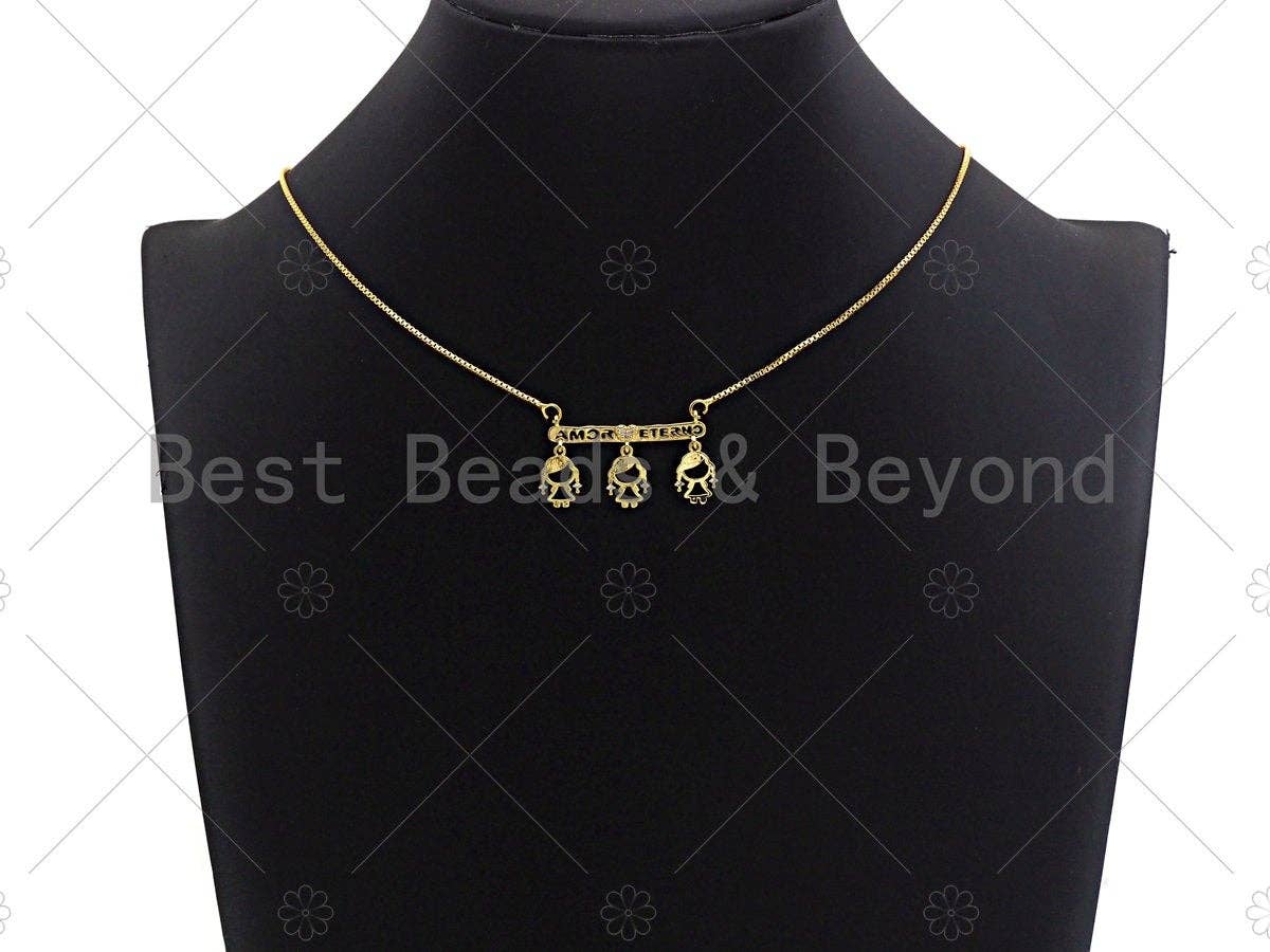 18K Shiny Gold Friends Connector Pendant, Fridends Necklace pendant, Girl Charm, Personalized Charm, Pave pendant, 18x30mm, sku#LK15