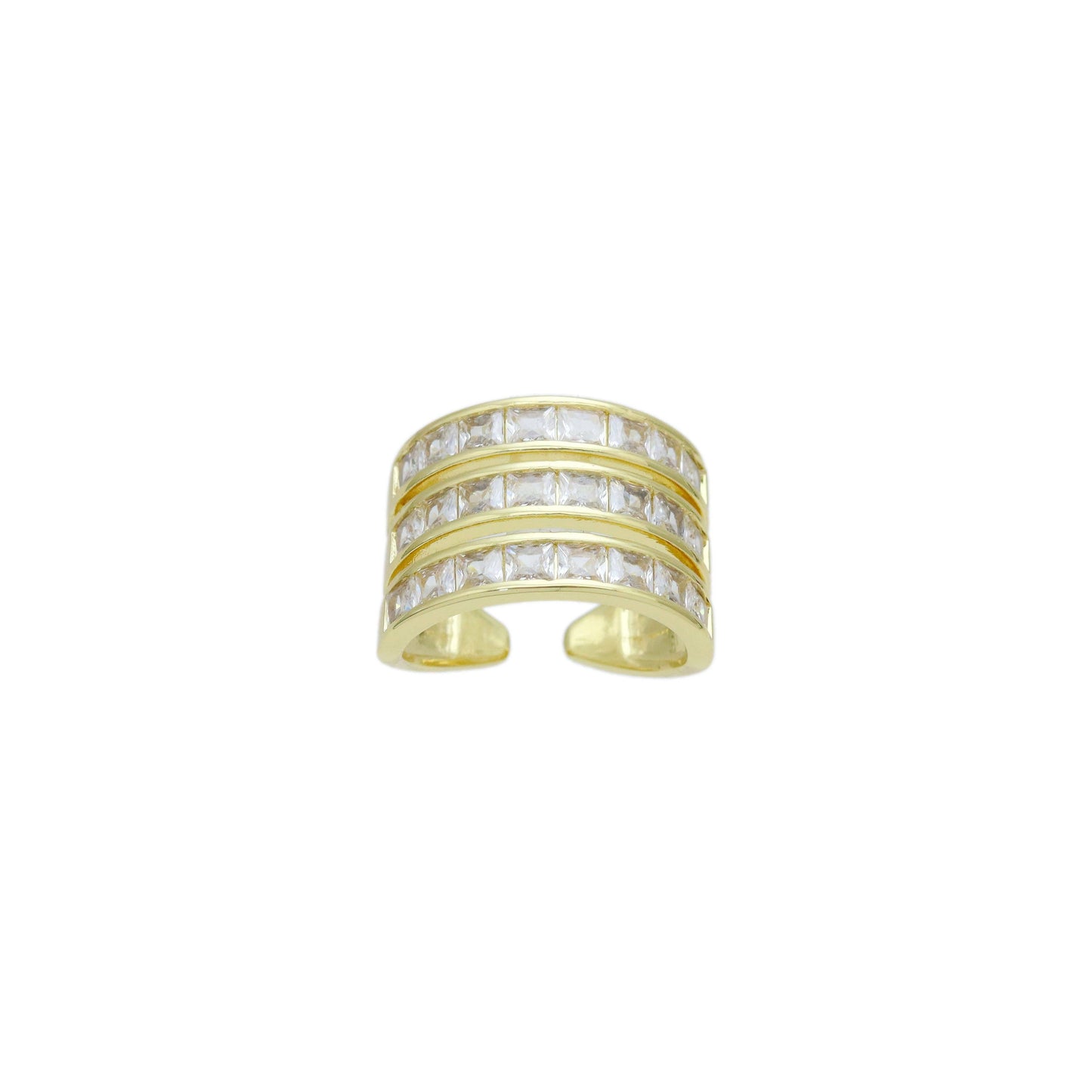 Rectangle Baguette CZ Triple Line Chunky Ring, Sku#Y956