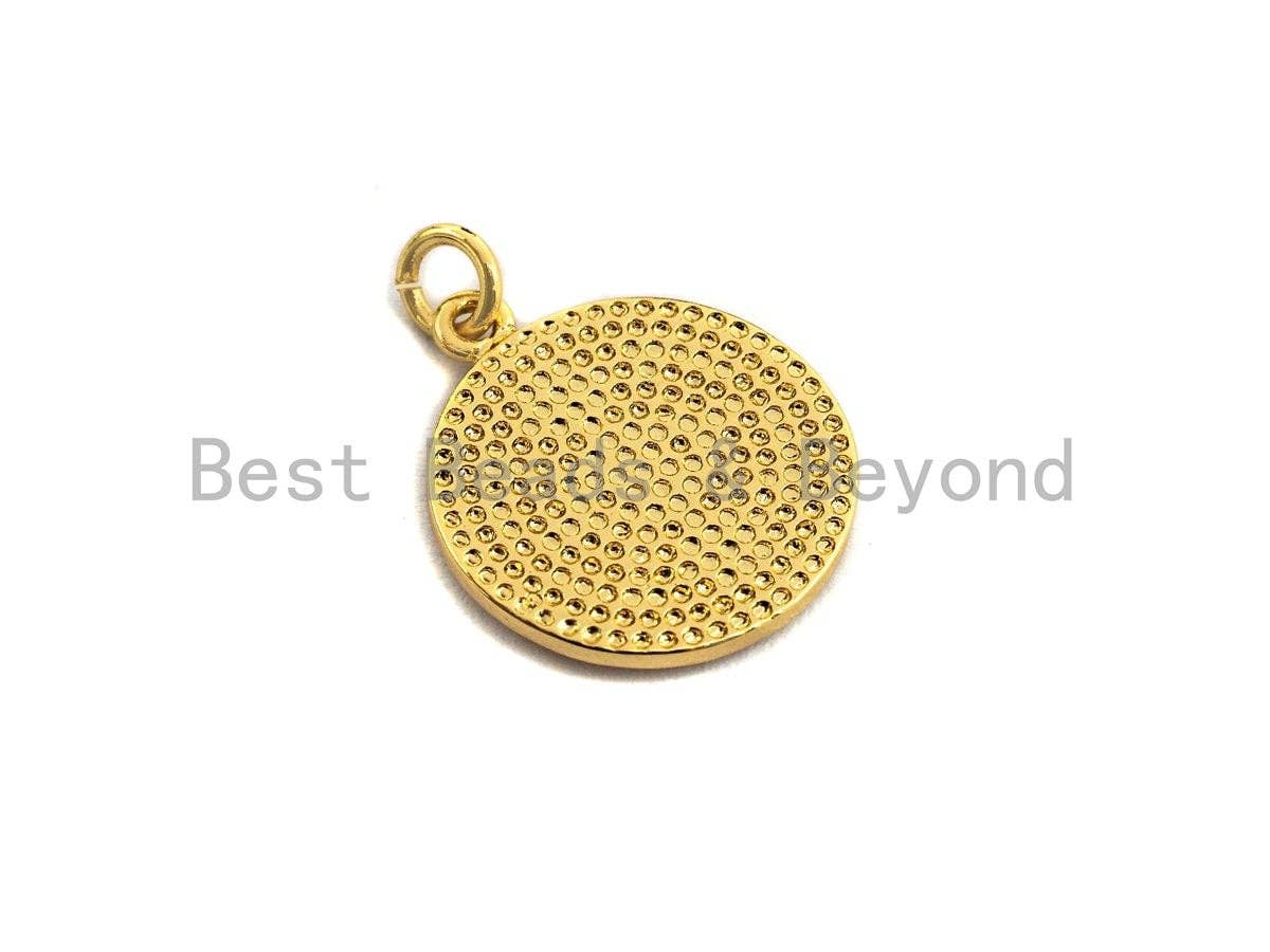 Round Evil Eye on Disc Pendant, Embossment Brass Pendant, Silver/Gold Tone,18x20mm, Sku#Z413