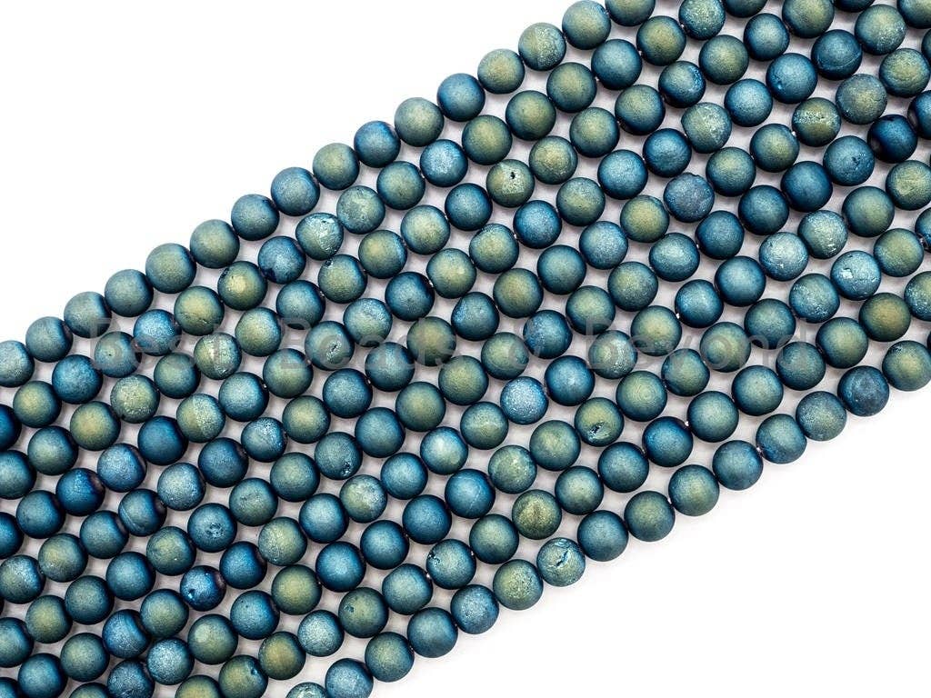 Druzy Peacock Green Plated Agate beads, 6mm/8mm/10mm/12mm Round Smooth Matte beads,Natural Agate Druzy Round Beads, 15.5inch strand, SKU#U54