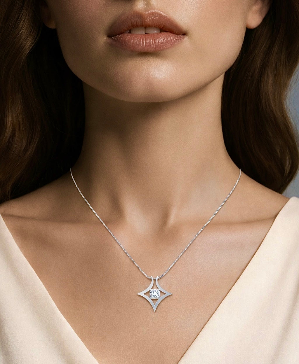 PT124W B.Tiff Natal 1 ct Princess Cut Tension Pendant Necklace