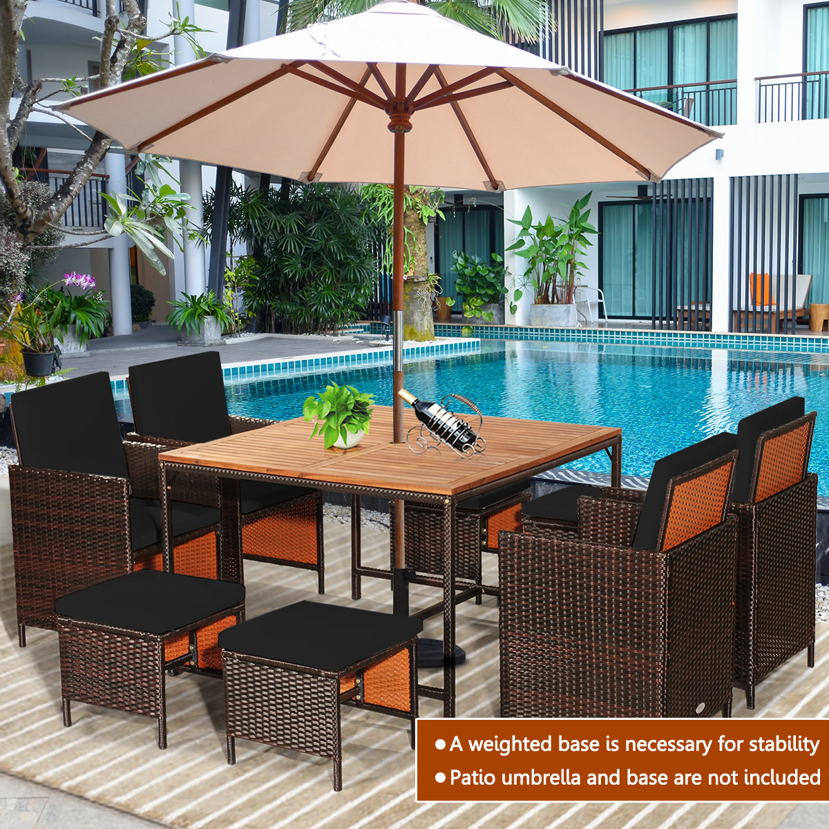 9 Pieces Patio Rattan Dining Cushioned Chairs Set