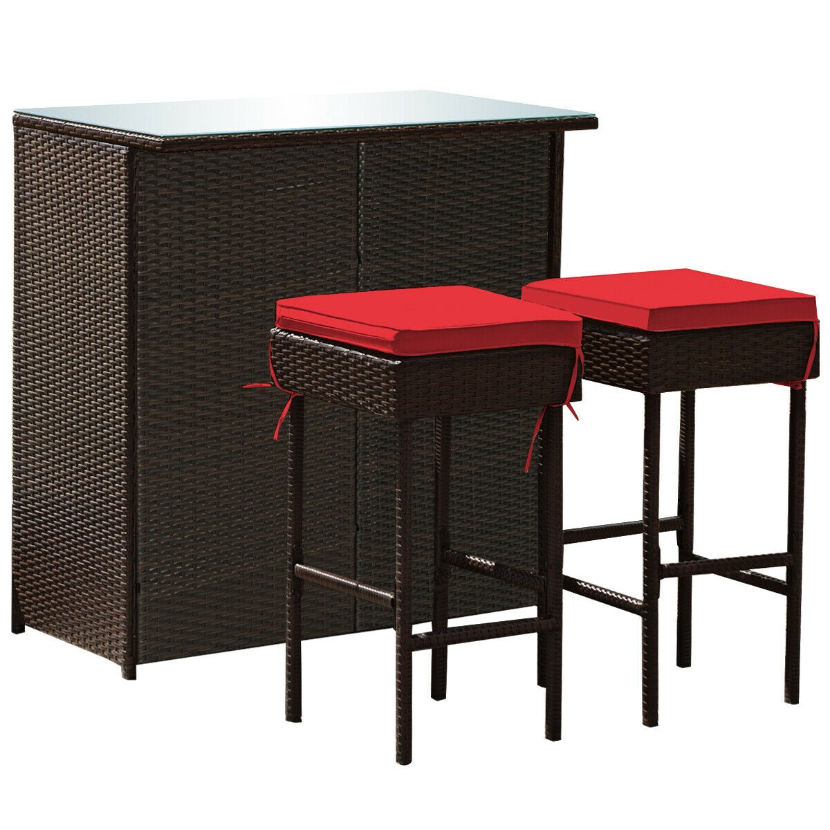 3PCS Patio Rattan Wicker Bar Table Stools Dining Set-Turquoise