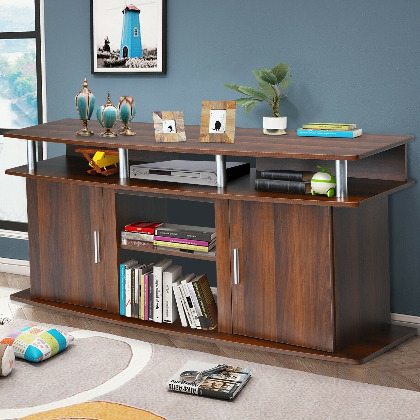 63 Inch TV Entertainment Console Center with 2 Cabinets