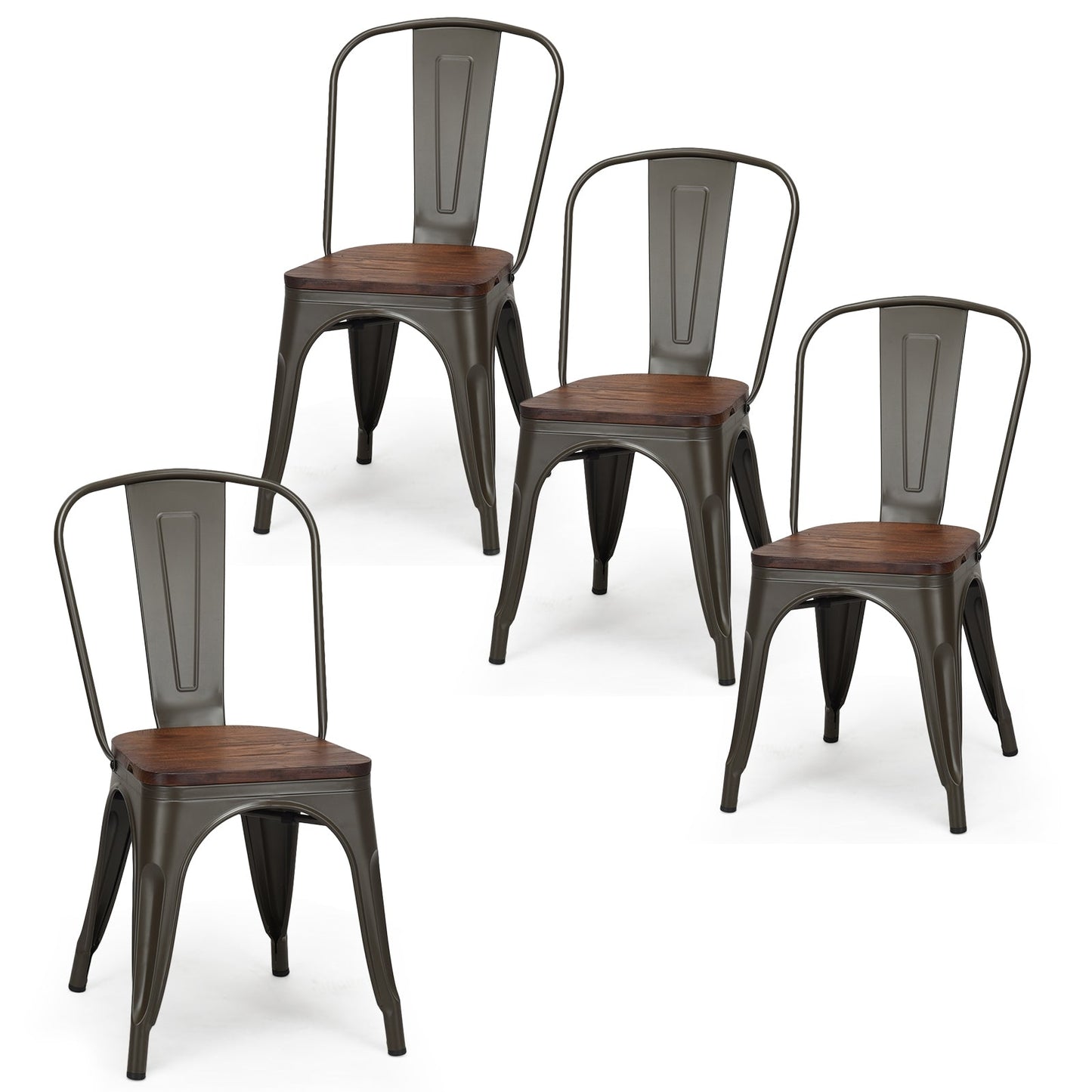 18 Inch Height Set of 4 Stackable Style Metal Wood Dining Chair