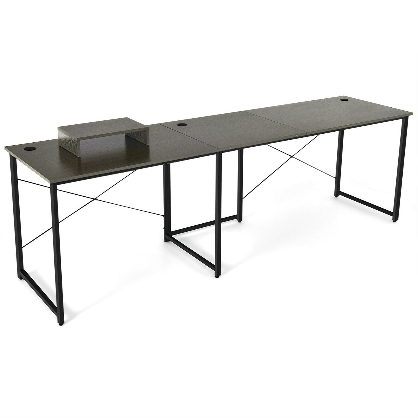 95 Inch 2-Person L-Shaped Long Reversible Computer Desk with Monitor Stand