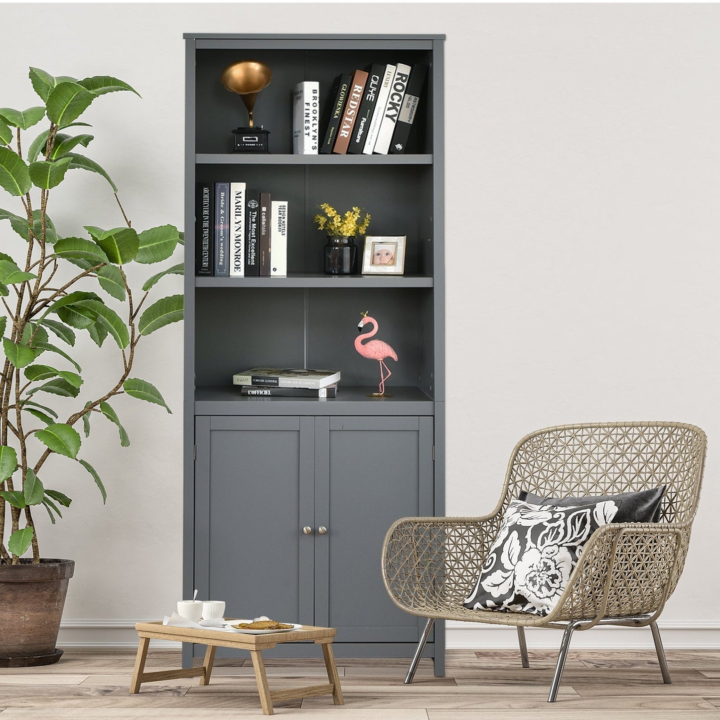Bookcase Shelving Storage Wooden Cabinet Unit Standing Display Bookcase with Doors