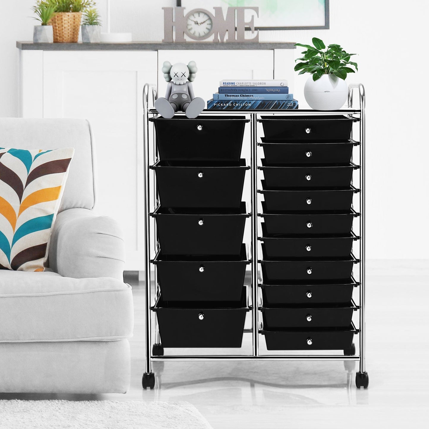 15-Drawer Utility Rolling Cart with Drawers Multi-Use Storage-Icecream Multicolor