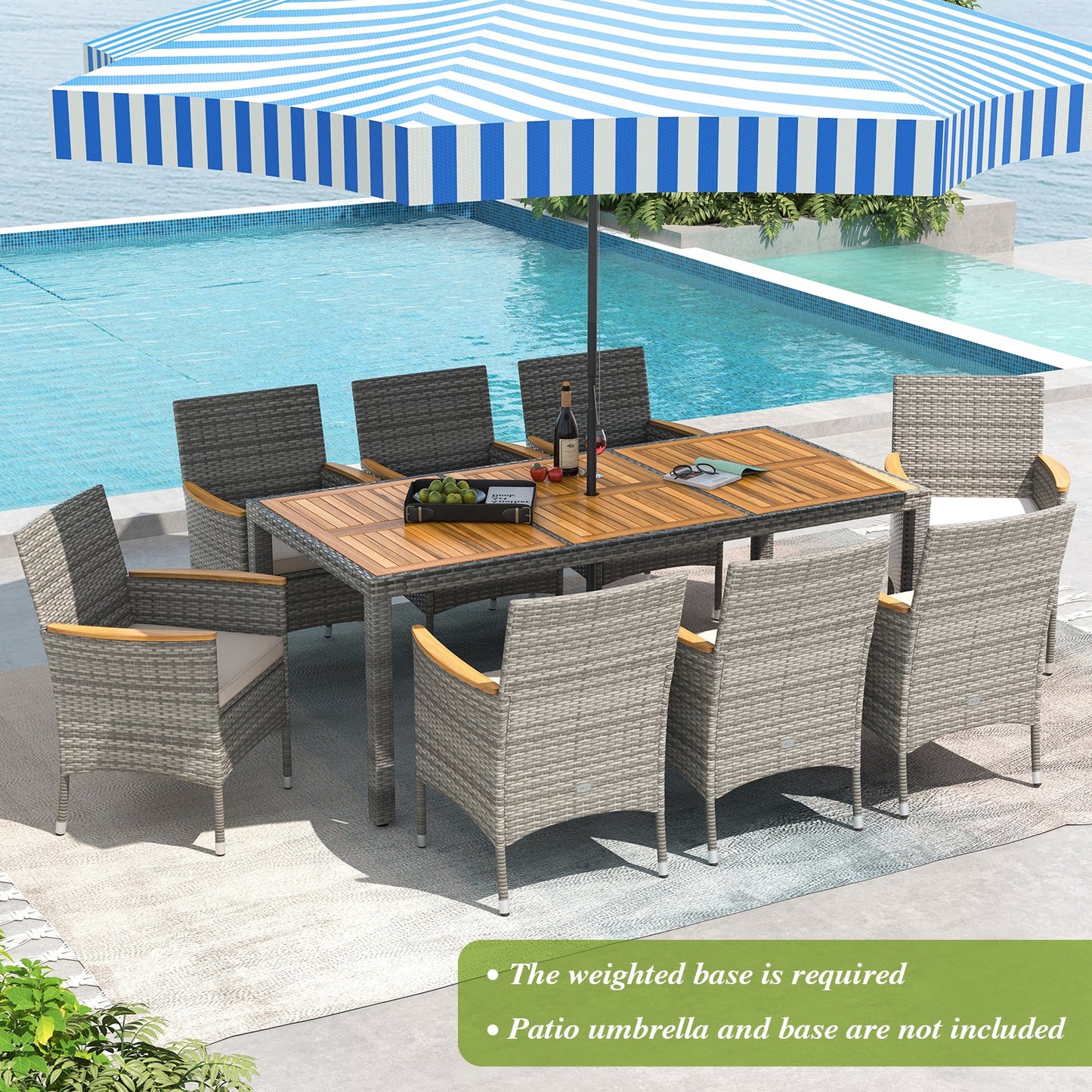 9 Pieces Patio PE Wicker Dining Set for Deck Garden and Yard
