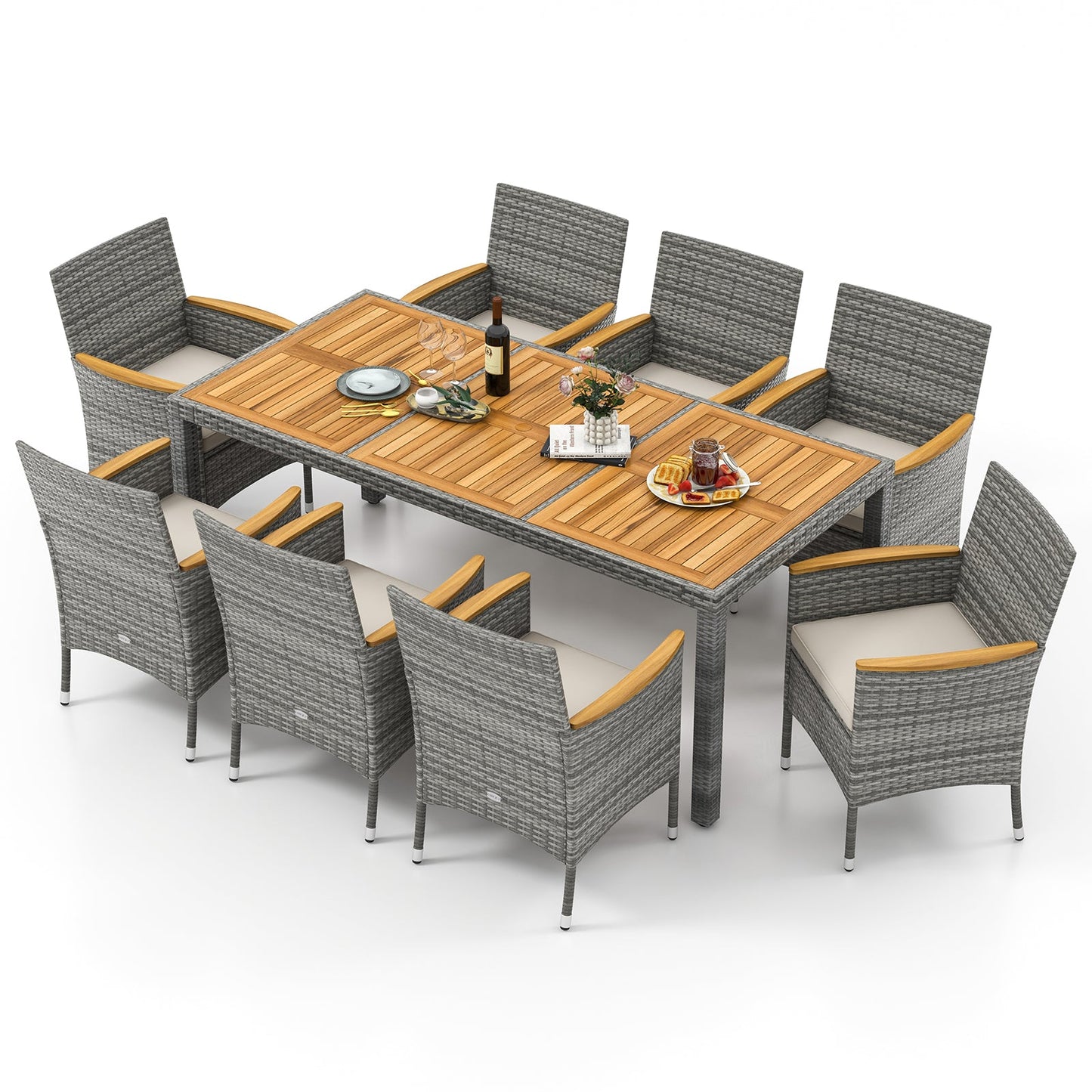 9 Pieces Patio PE Wicker Dining Set for Deck Garden and Yard