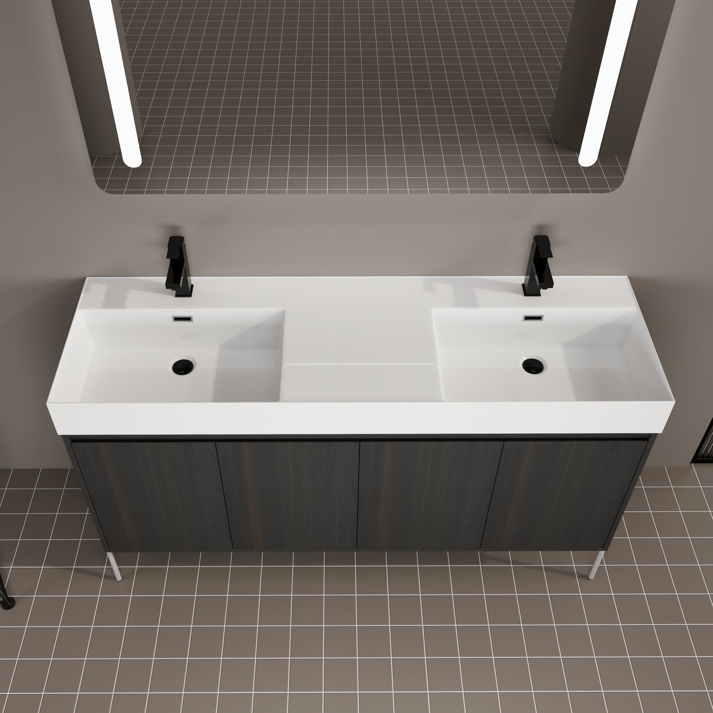 60" Freestanding Bathroom Vanity with Resin Double Sink