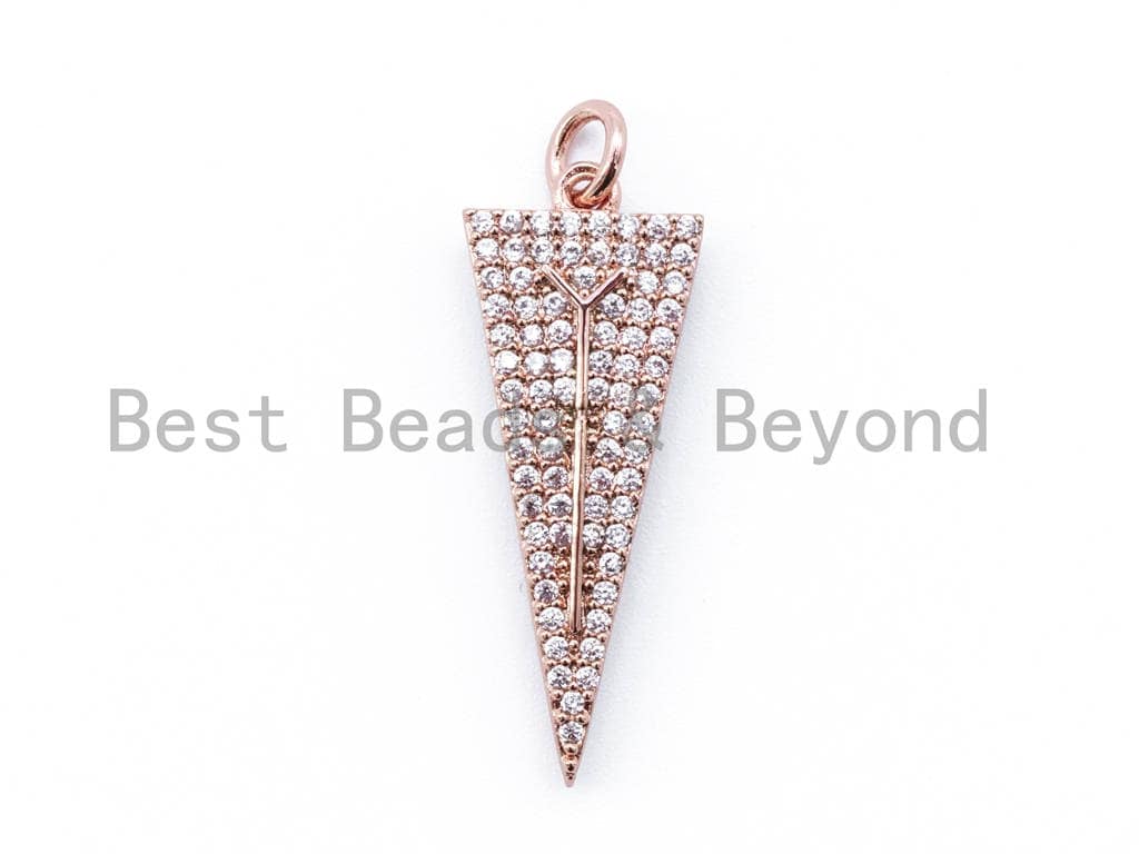 CZ Micro Pave Triangular Pendant/Charm, Cubic Zirconia Charm,31x11mm, sku#F96