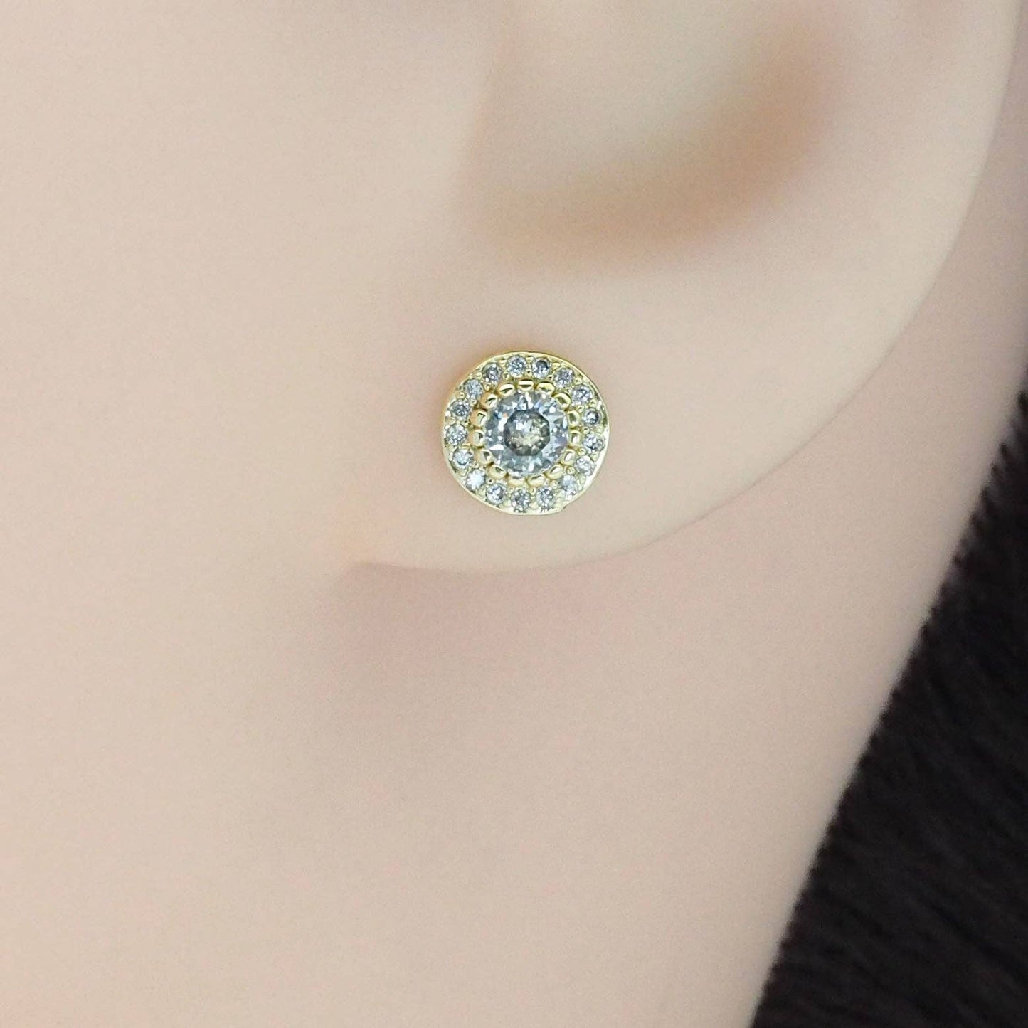 Gold Clear CZ Round Stud Earrings, Sku#LX331