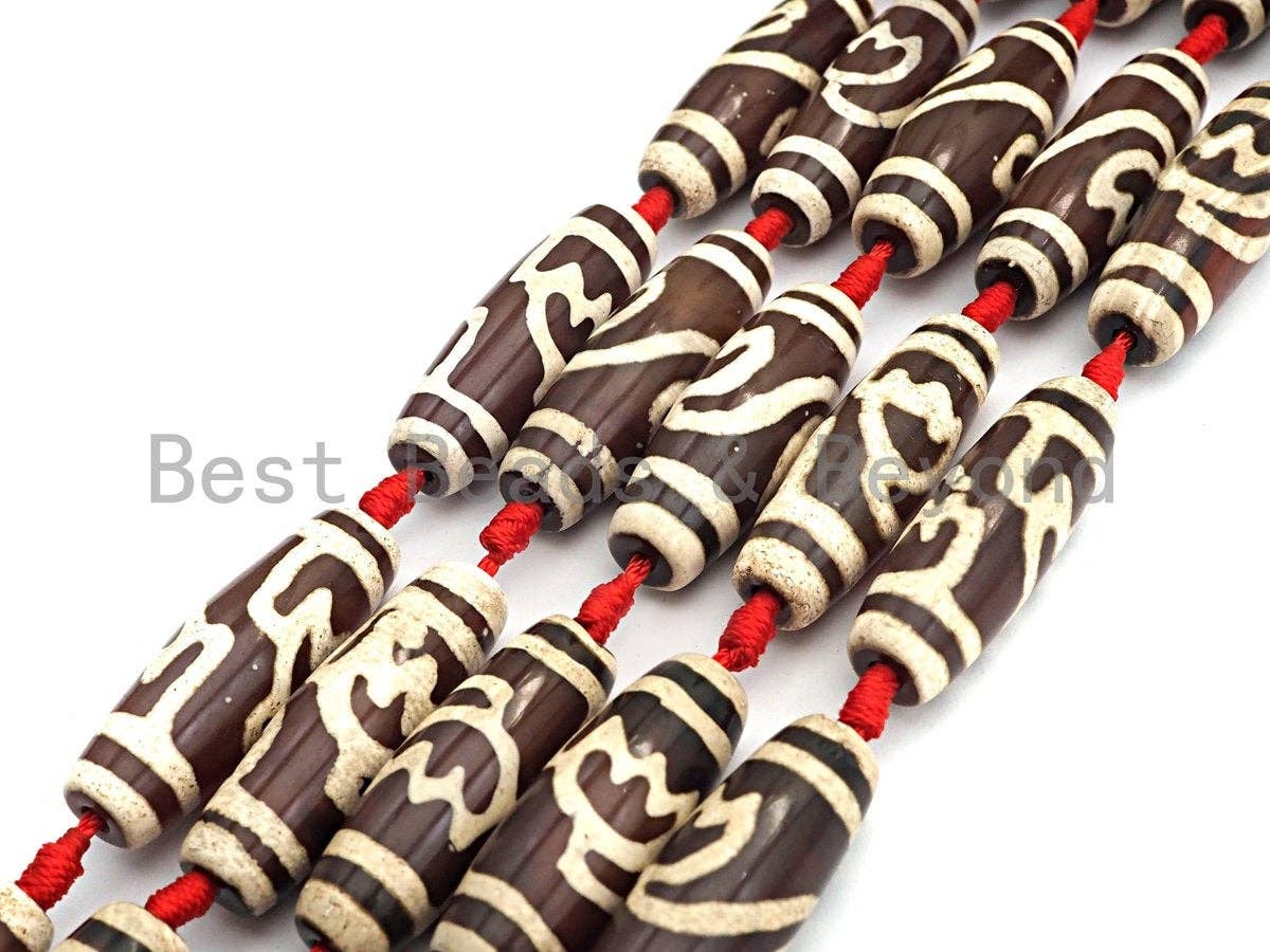 1pc/8pcs Natural Tibetan Beads, Large long Barrel Tibetan beads, Brown White Dzi Agate Beads, 15x40mm, sku#U547
