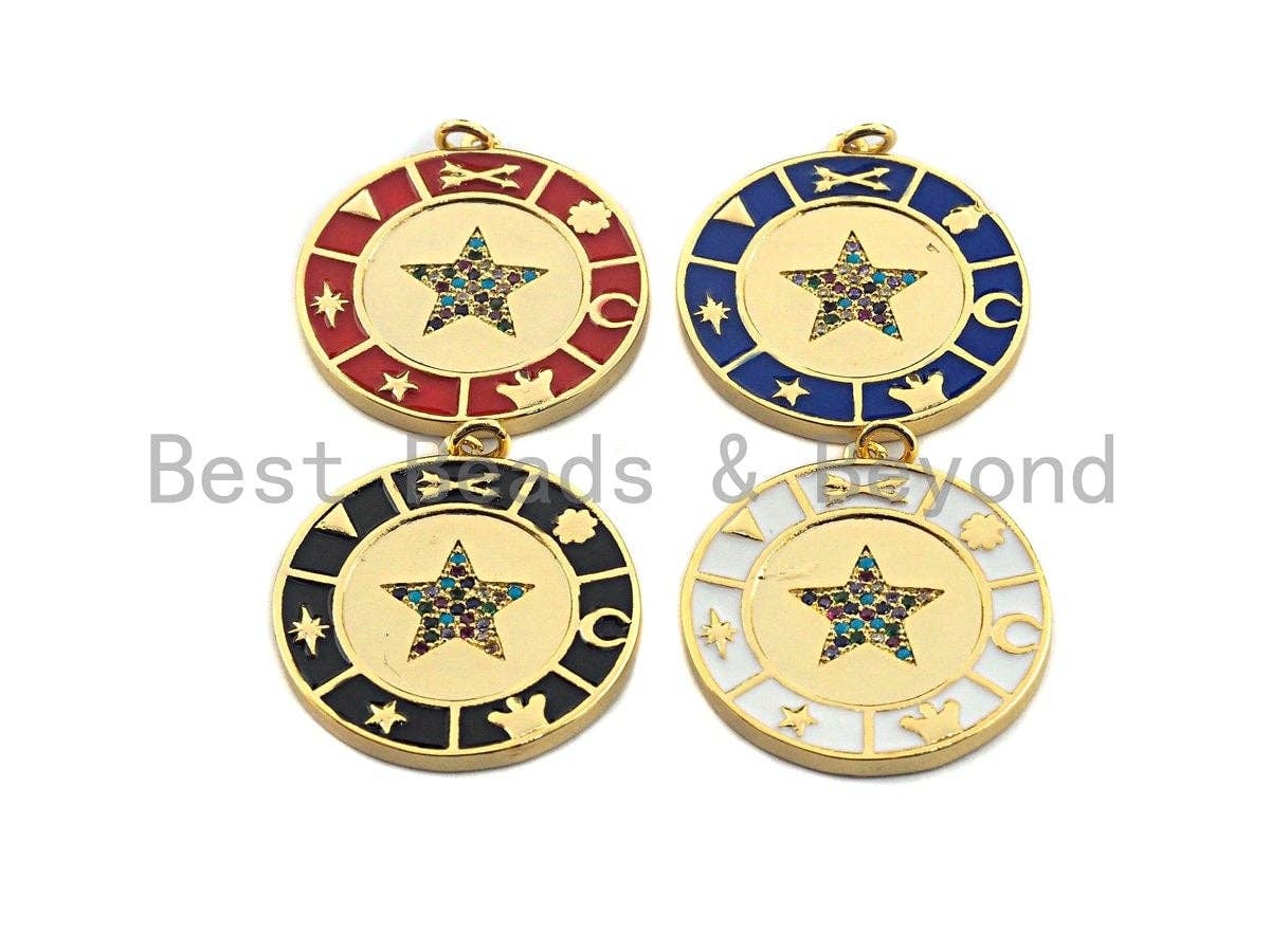 Enamel Star On Coin Charms,Enamel Pendant,Enamel Coin Pendant, Oil Drop jewelry Findings,29x32mm,sku#F936