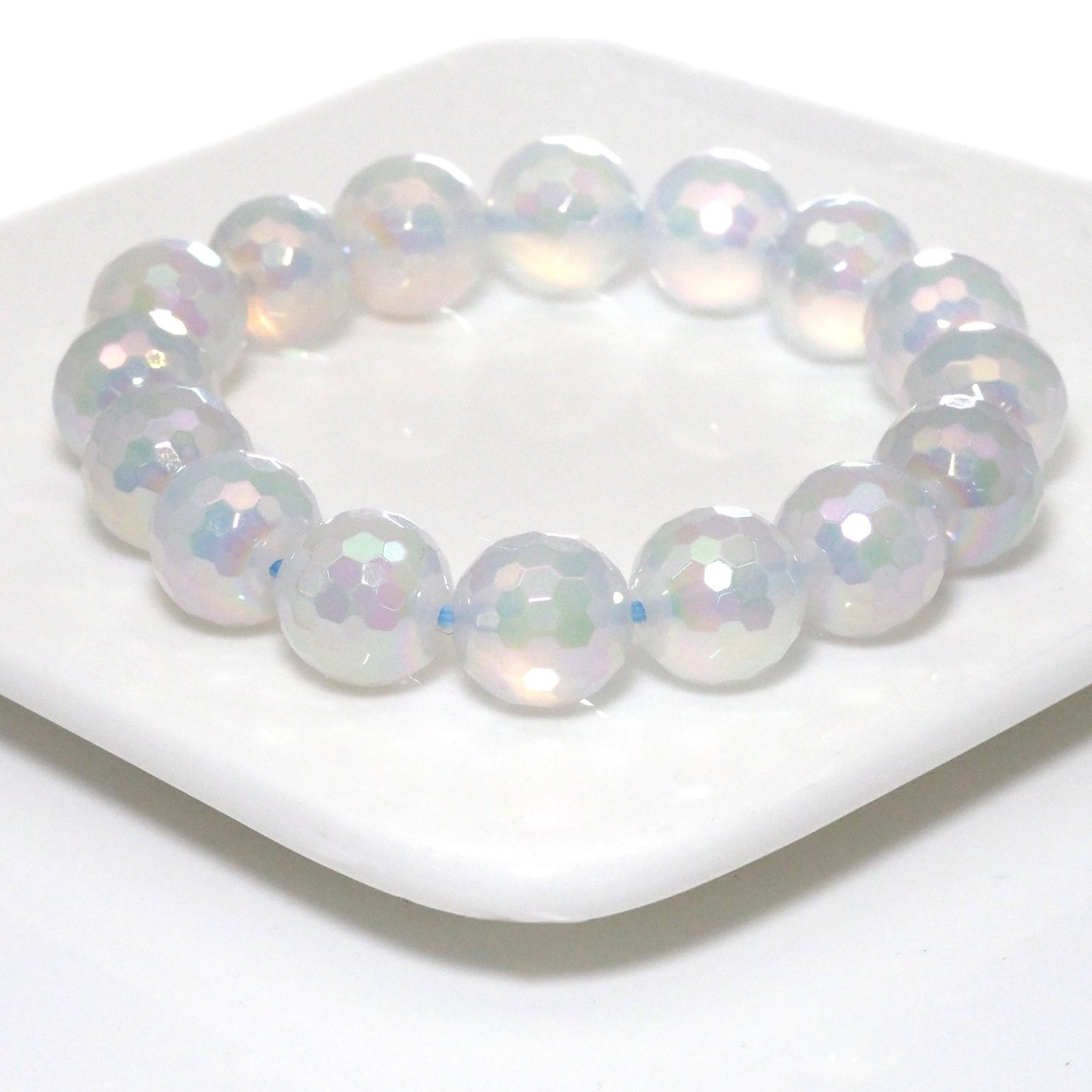 AB Mystic White Agate Faceted Stretchy Bracelet, Sku#EF304