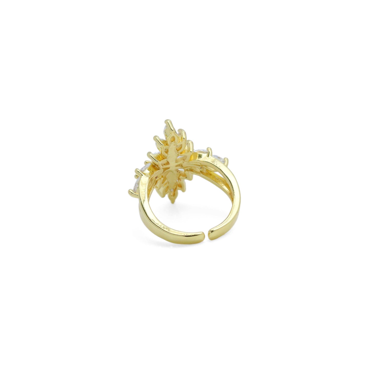 Baguette CZ Gold Flower Cross Statement Adjustable Ring, Sku#LD578