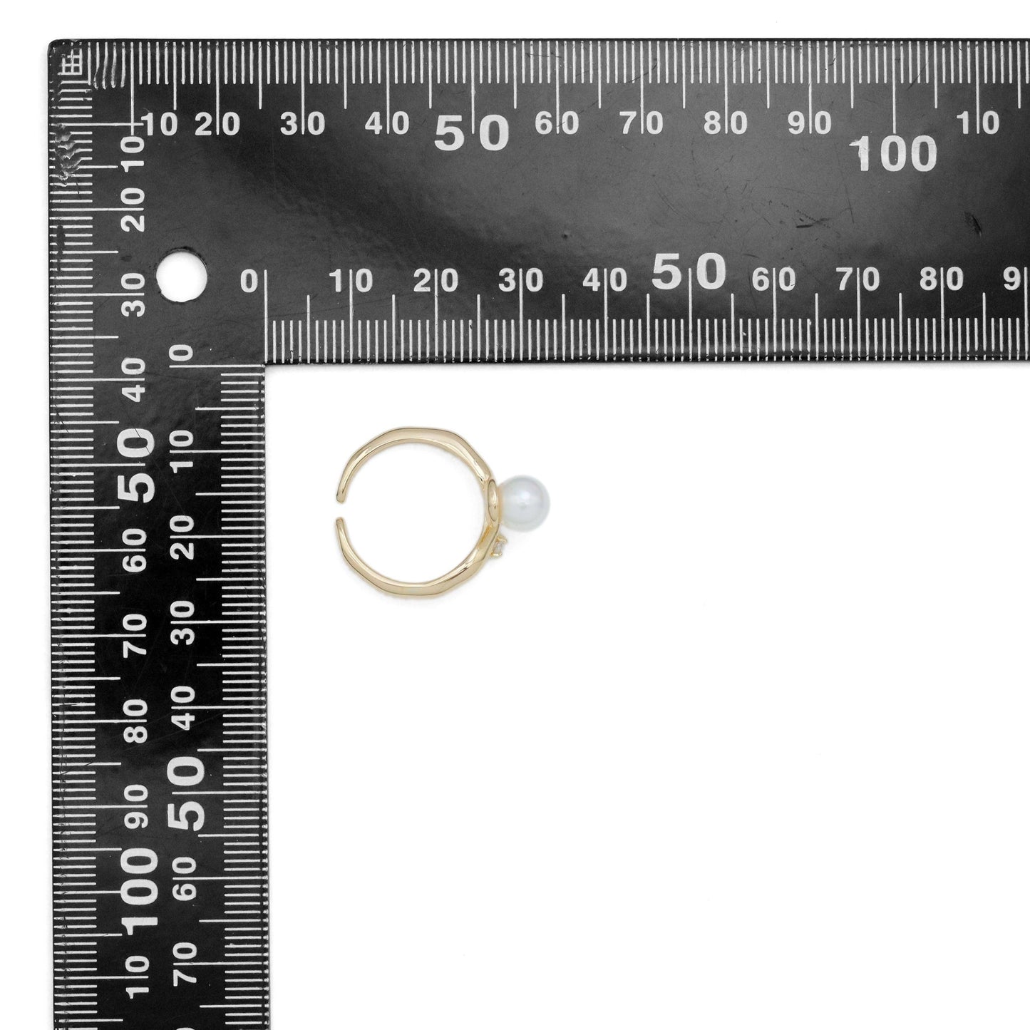 Gold Pearl Dot CZ Adjustable Ring, Sku#ZX212
