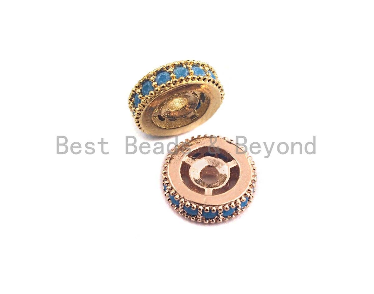 Turquoise CZ Micro Pave Round Wheel Spacer Beads, Cubic Zirconia Spacer beads, Bracelet Spacers, 8mm/10mm,sku#C107