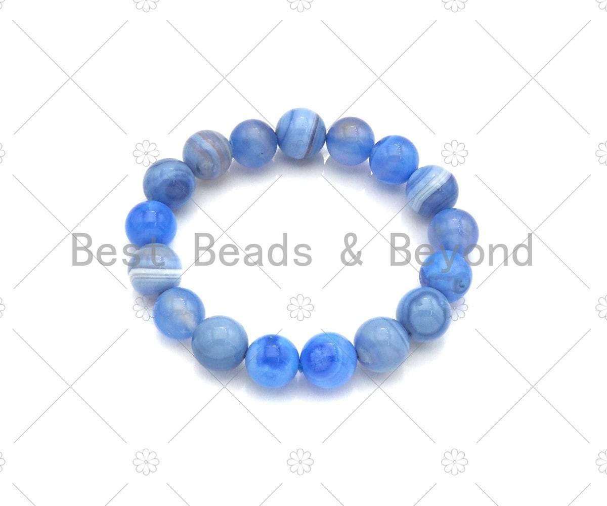 Natural Blue Banded Agate Stretchy Bracelet,SKU#EF12/EF29