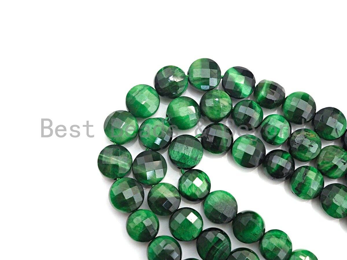 Double Sided Turtle Shell Cut Natural GreenTiger Eye Coin Shape beads, 6mm/8mm/10mm Green Tiger Eye Beads, 16" Full strand, Sku#UA22
