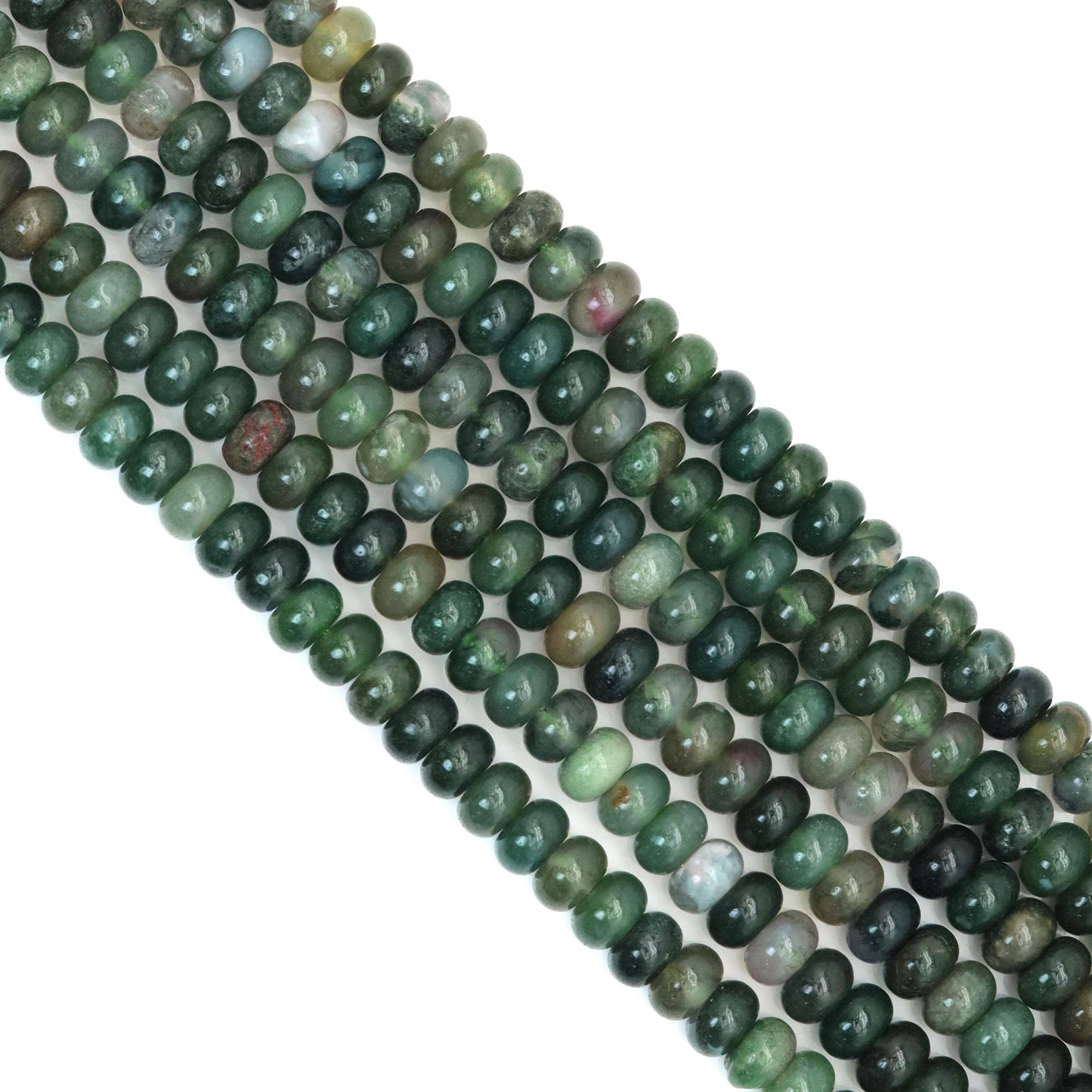 Moss Agate Smooth Rondelle Beads, 5x8mm, Sku#U1784