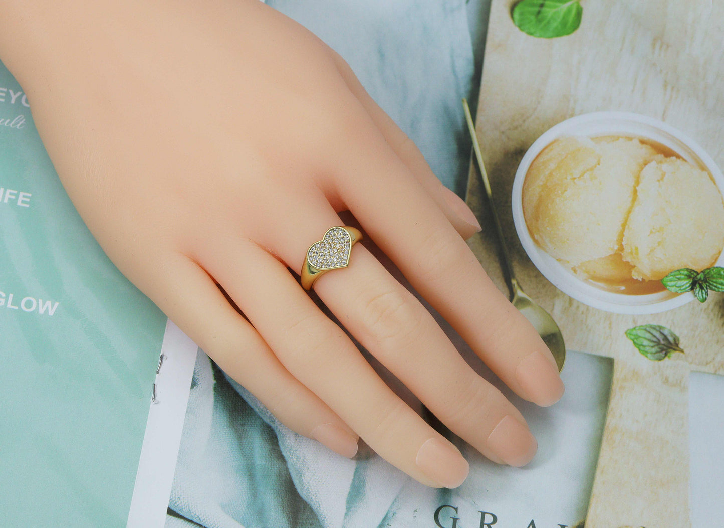 CZ Heart Adjustable Ring, Sku#O90