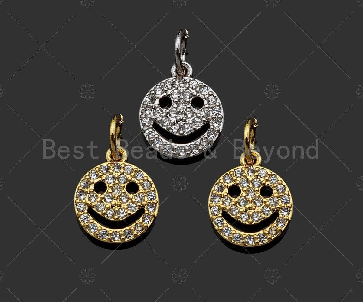 CZ Micro Pave Smiley Face Shape Pendant/Charm,Cubic Zirconia Charm, Necklace Bracelet Earring Charm Pendant,9x11mm, Sku#LK218