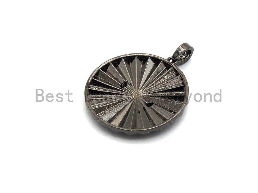Large Round With CZ Micro Pave Butterfly Pendant, CZ Paved Charm/Focal Pendant, Necklace Charm Pendant, 35x38mm,sku#F660