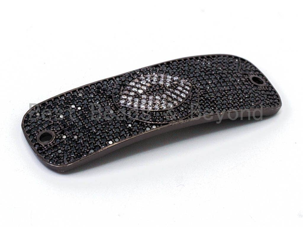 CZ Micro Pave Black Rectangle Evil Eye Bracelet/Necklace Connector, Cubic Zirconia Connectors, 17x51mm, sku#E374C