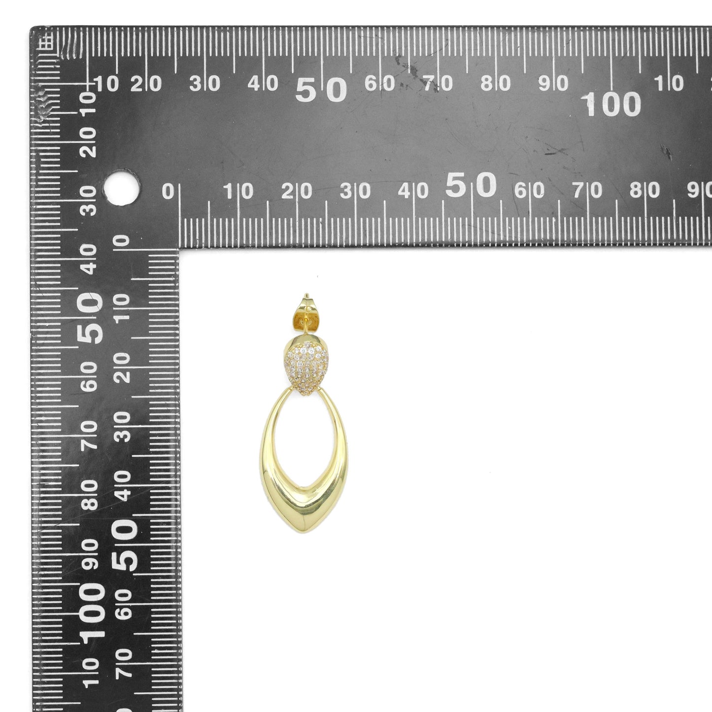 Gold Silver Clear CZ Teardrop Shape Earrings, Sku#A343