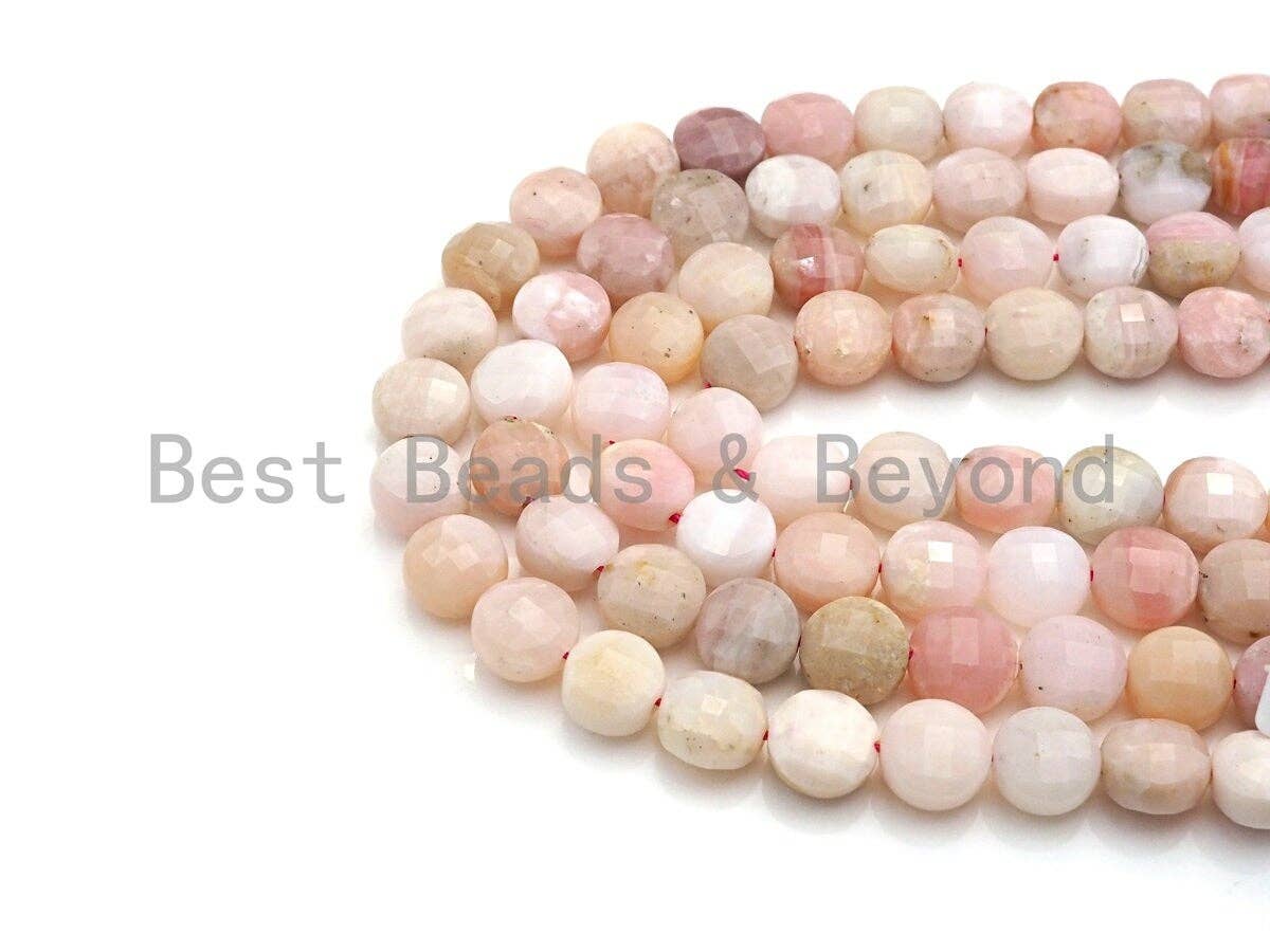 High Quality Natural Checkerboard Cut Pink Opal Coin Shape beads, 6mm/8mm/10mmTurtle Shell Cut Pink Opal Beads, 16" Full strand, sku#UA54