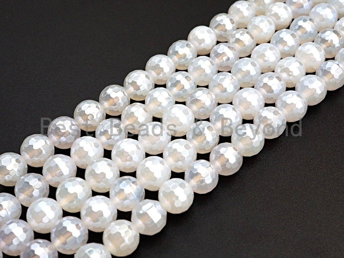 Mystic Plated Natural White Agate Faceted beads, 6mm/8mm/10mm/12mm Round Faceted Beads, Natural Gemstone Beads, 16" Full strand, Sku#U757