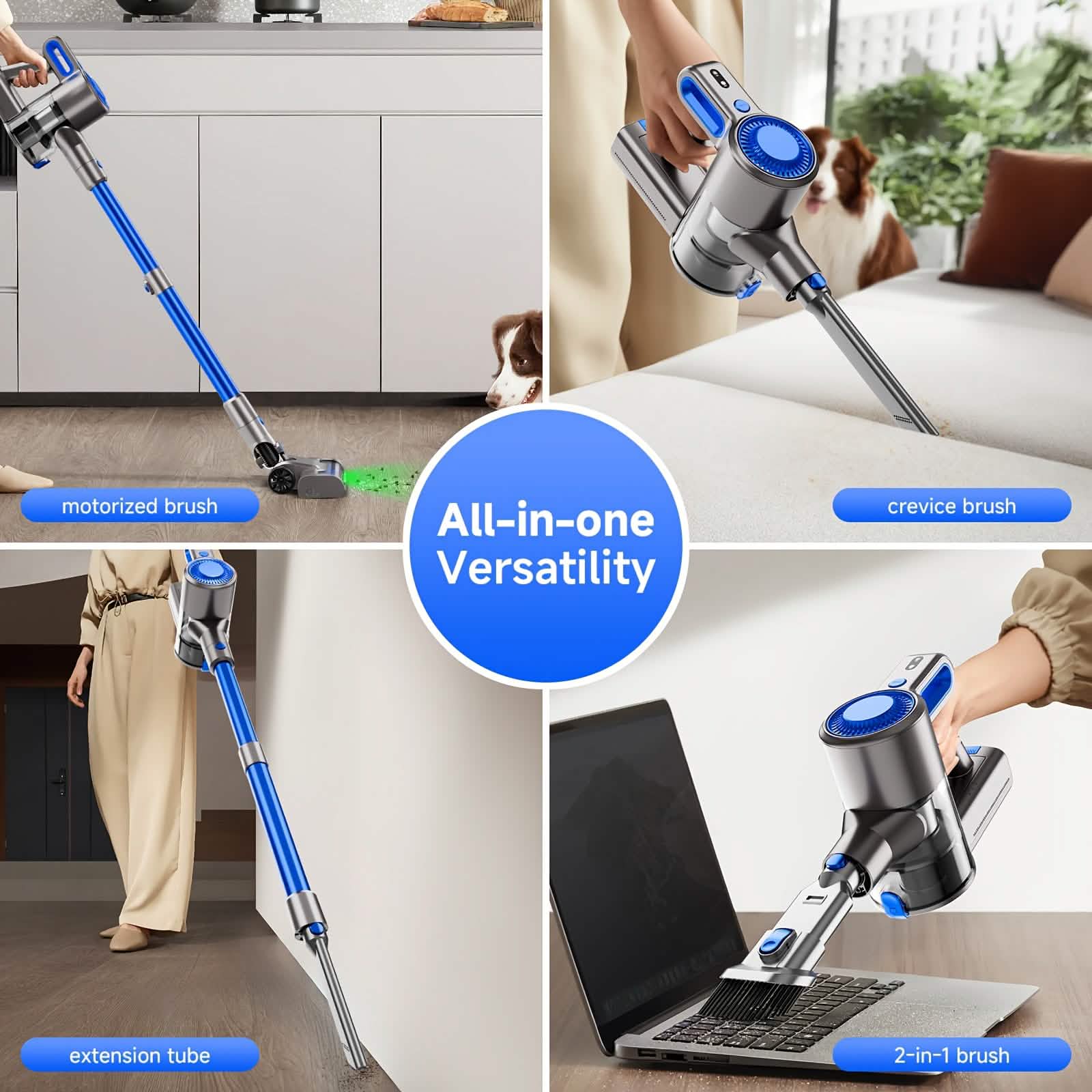 Aspirateur-balai sans fil avec lumière LED et batterie amovible