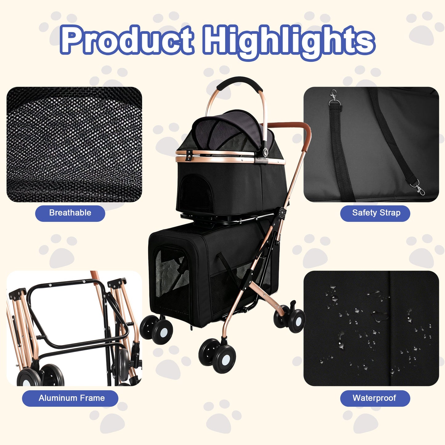 Double Pet Stroller for Dogs and Cats