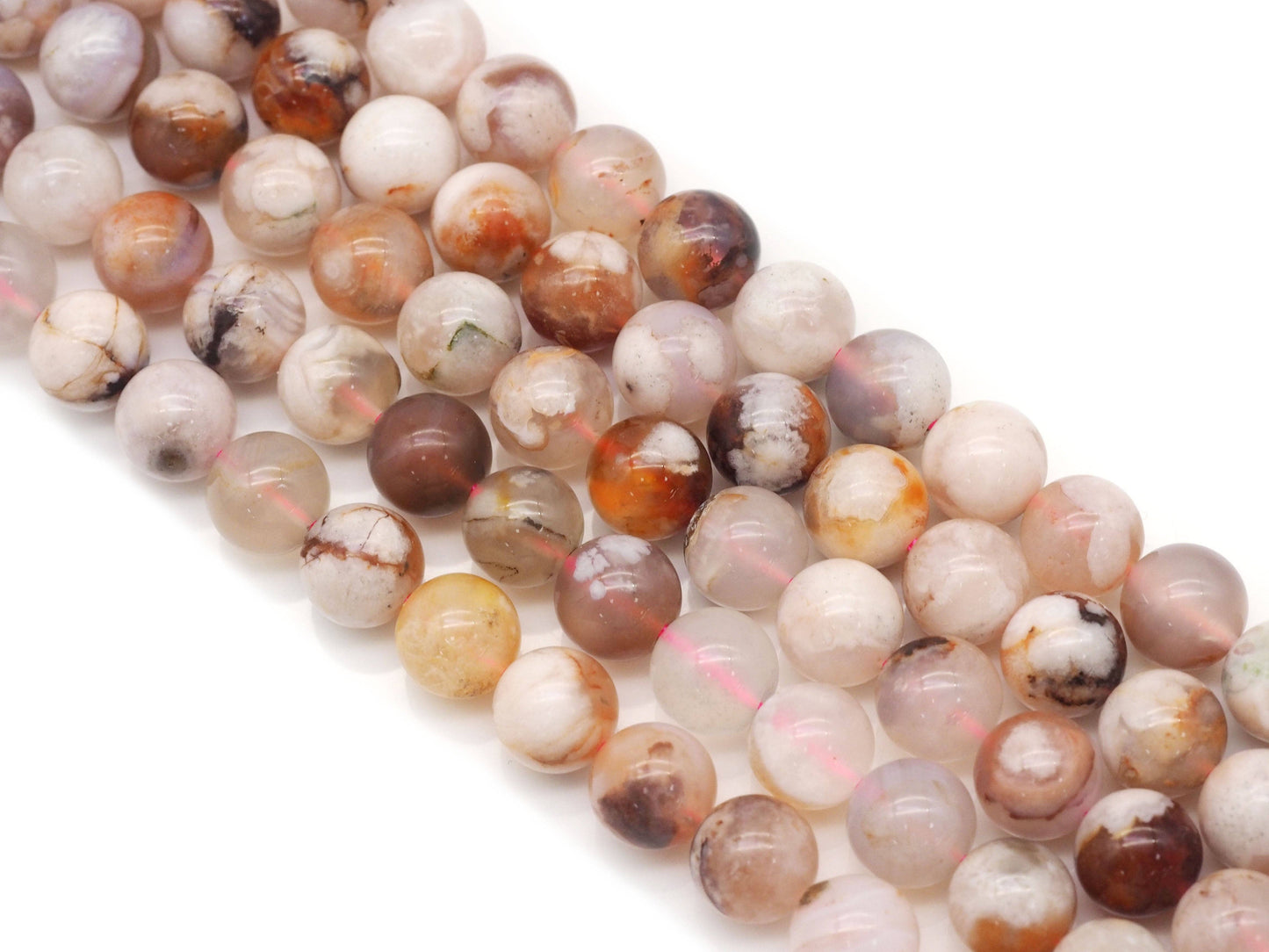 Genuine Cherry Blossom Agate Round Smooth Beads, Sku#U1351