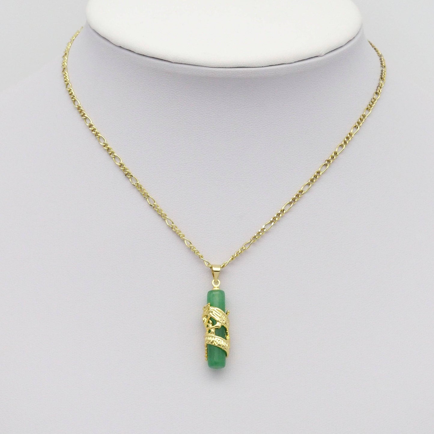 CZ Gold Dragon on Green Jade Pendant, Sku#LX358
