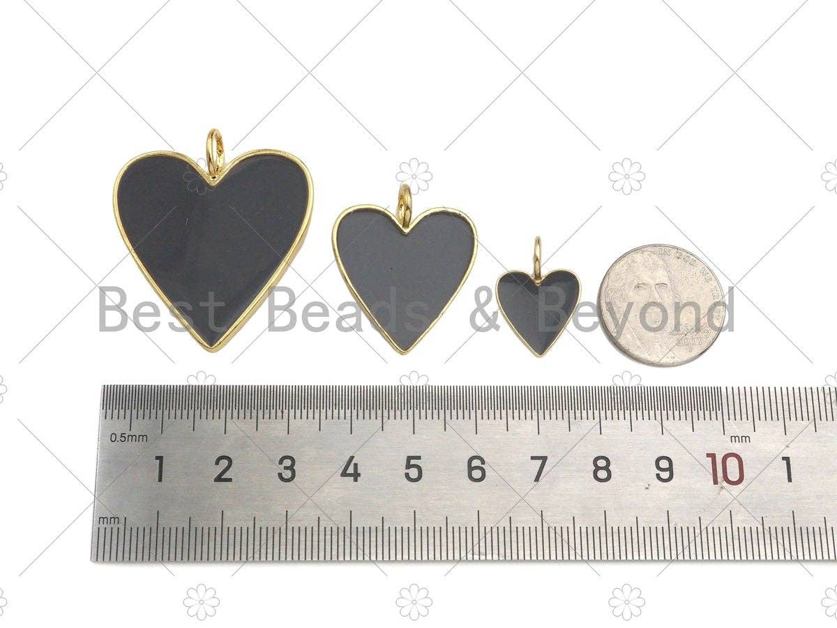 Gray Enamel Heart Pendant with Gold Finish, Enamel Heart, Gray Enamel Heart, 14x20/24x29/33x38mm, sku#FH171