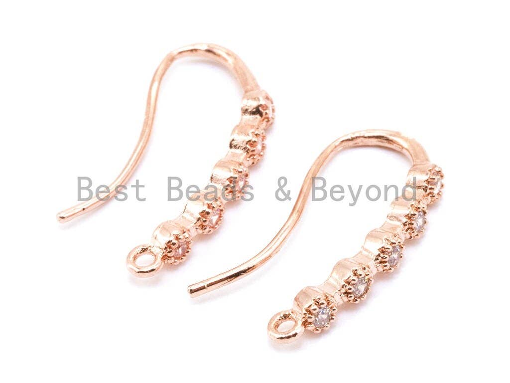 CZ Micro Pave Silver, Rose gold, Black Rhodium Plated French Wire Earring Hooks, Earring Findings, 1pair/ 3pairs, sku#J20