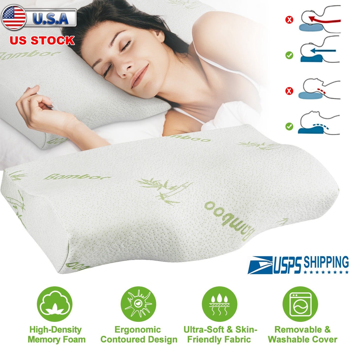 Bamboo Memory Foam Sleep Pillow with Cervical Support