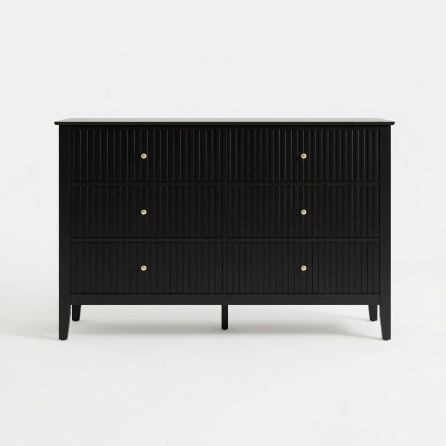 47.2" Wide Black 6-Drawer Fluted Dresser