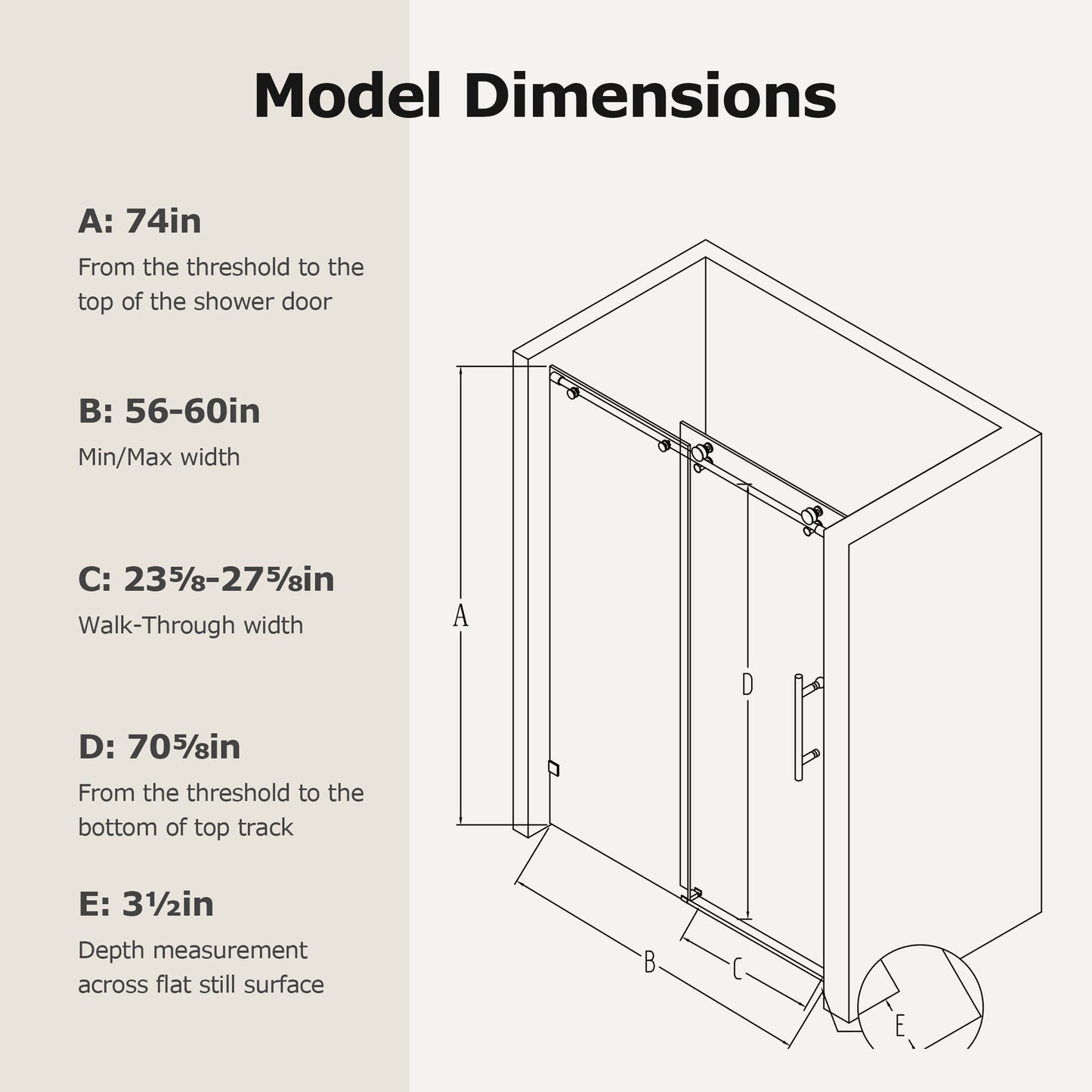 Frameless Single Sliding Shower Doors - 56-60" W x 74" H