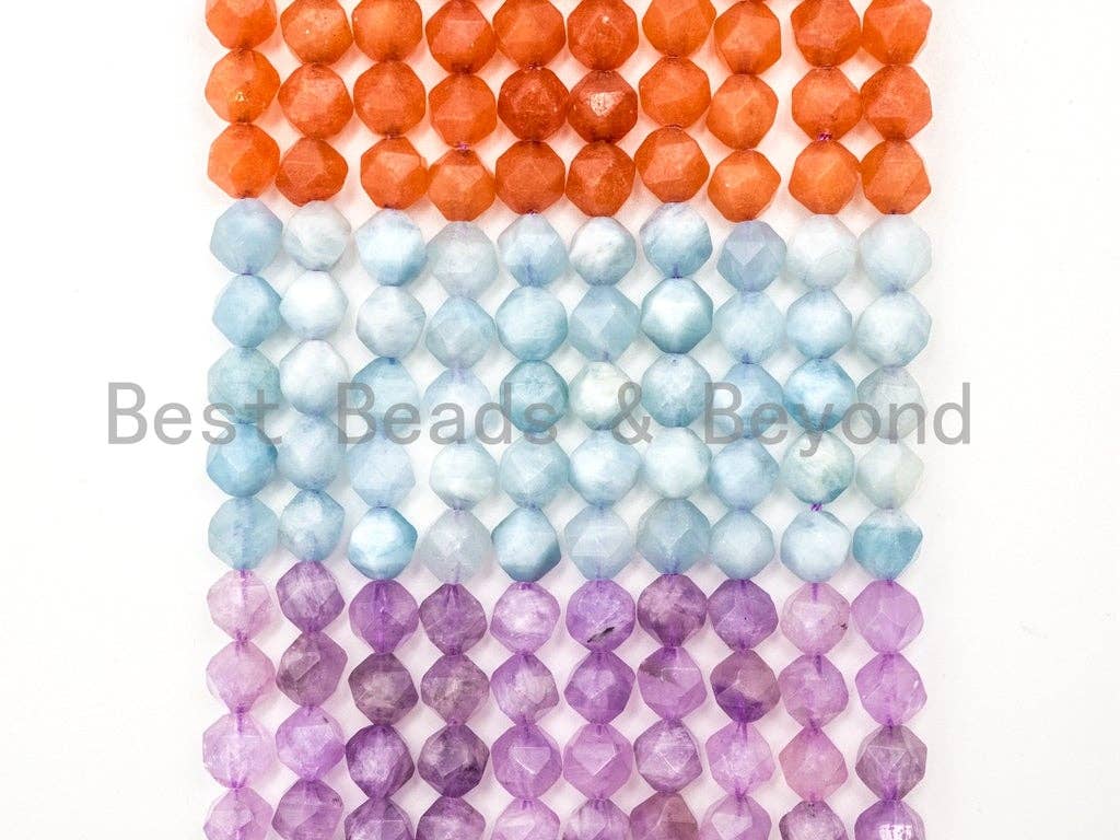 Diamond Cut Mixed Natural Amethyst Aquamarine Jade Amazonite Gemstone Beads, 6mm/8mm/10mm Faceted, Gemstone Beads, 15.5inch strand, SKU#U98