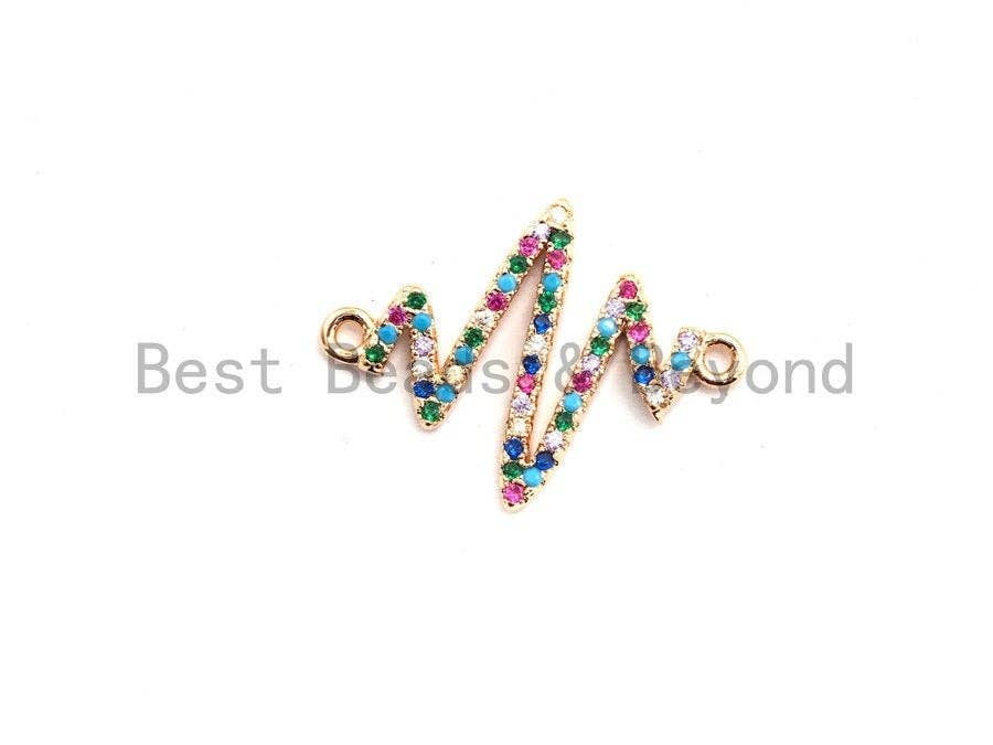 Colorful CZ Micro Pave Radio Zigzag Connector/Link, Cubic Zirconia Bracelet Necklace Earring Connector,17x23mm,sku#E423C