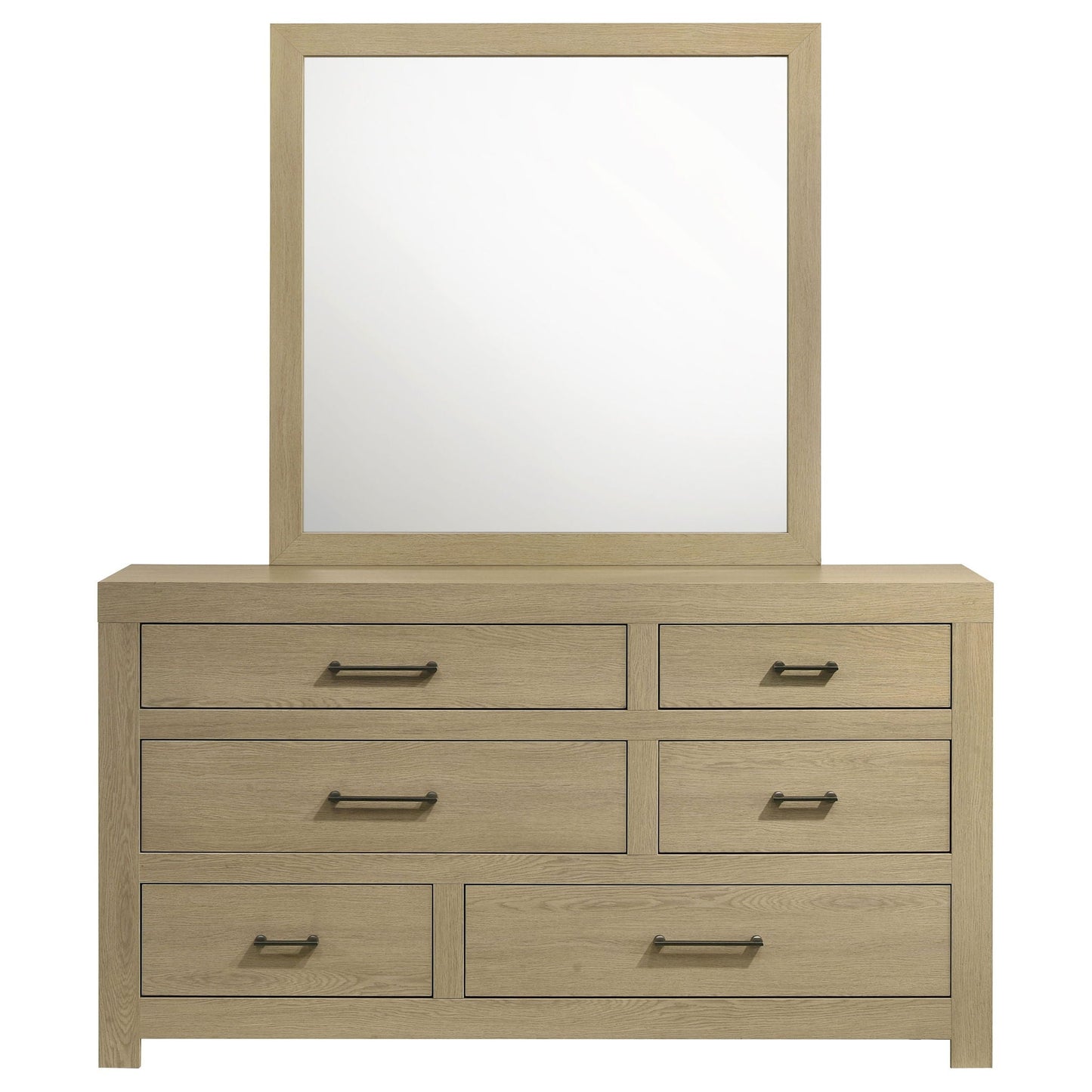 Hendricks 6-drawer Bedroom Dresser and Mirror Light Oak