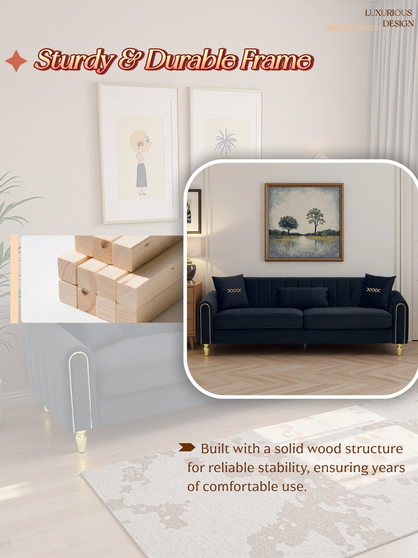 FX-P11-BK Modern 3-Seater Sofa Couch