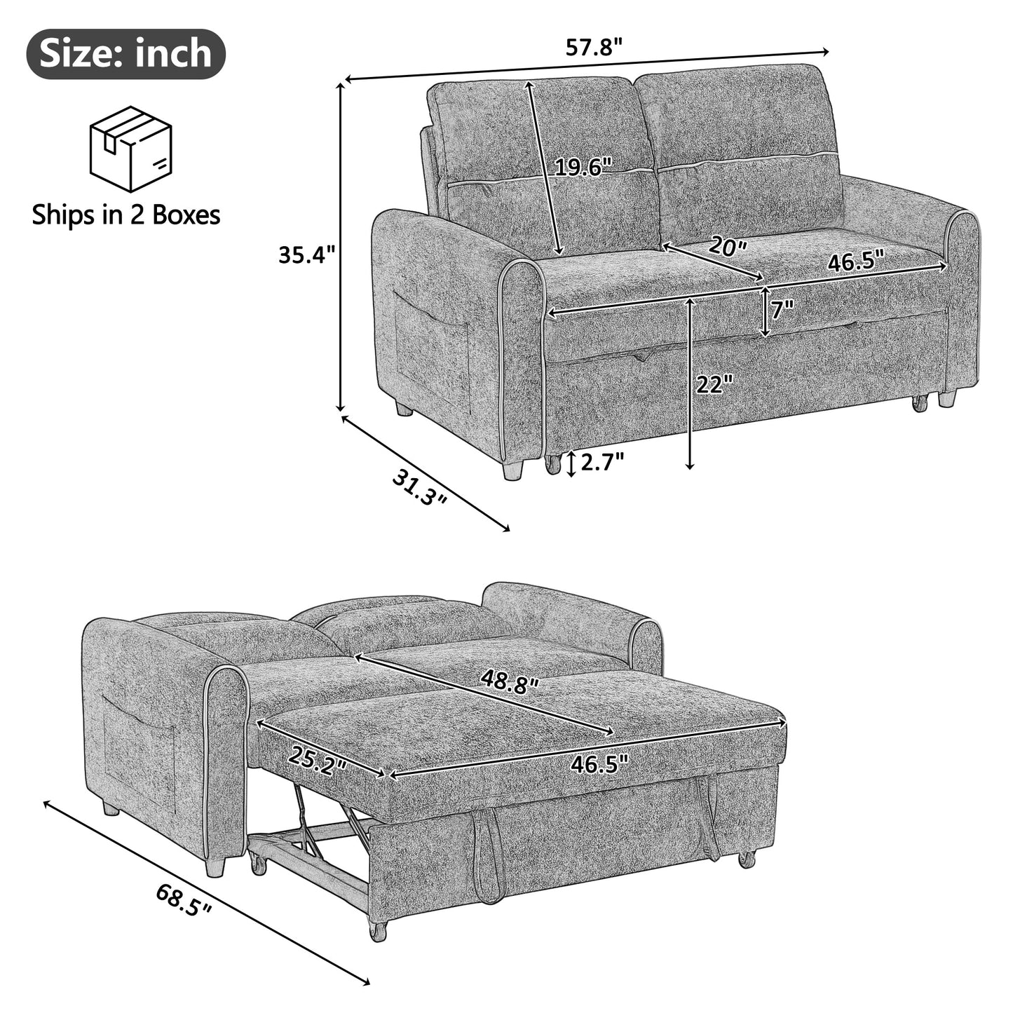 Chenille Pull Out Sofa Bed