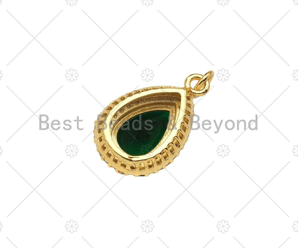 Gold Filled Big Colorful CZ Micro Pave Teardrop Shape Pendant, 18K Gold Filled Teardrop Charm, Necklace Bracelet Pendant,13x21mm,Sku#LK366