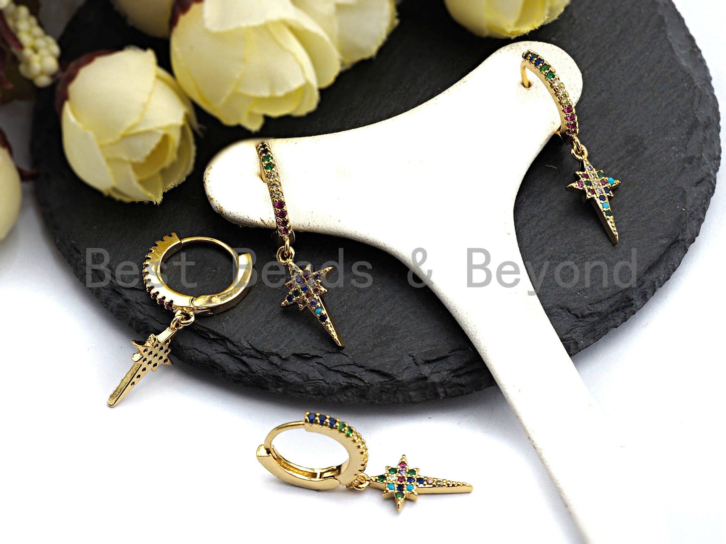 North Star Huggie Earrings,9x31mm, sku#J71