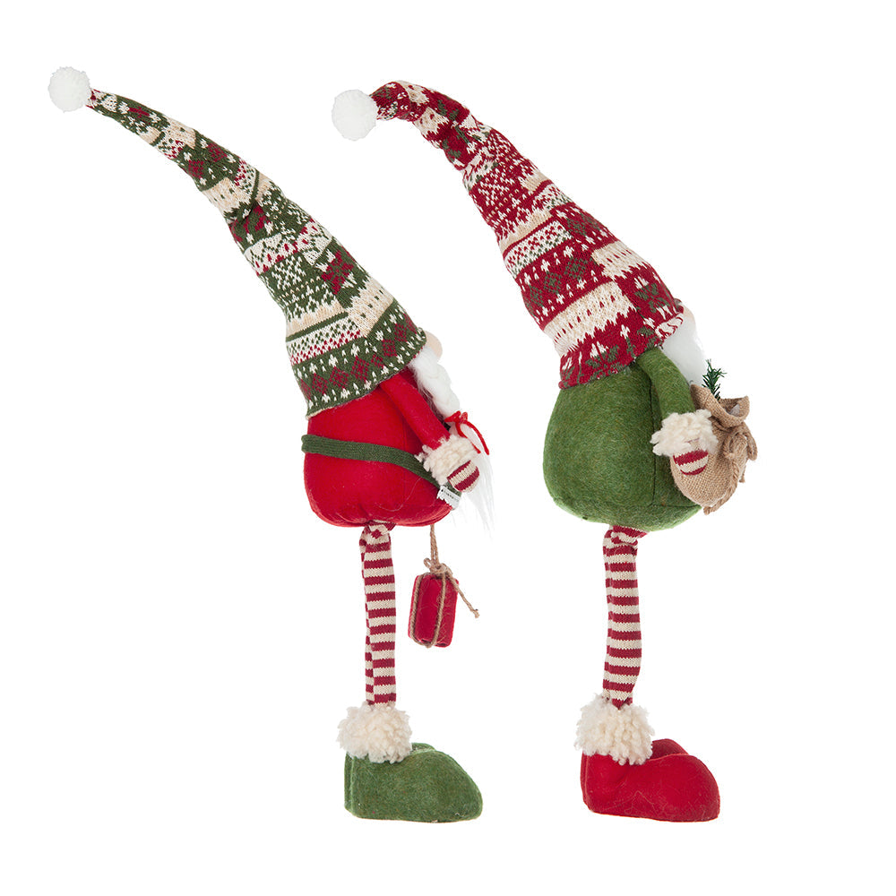 Set of 2 Fabric Standing Holiday Gnomes with Knit Hats